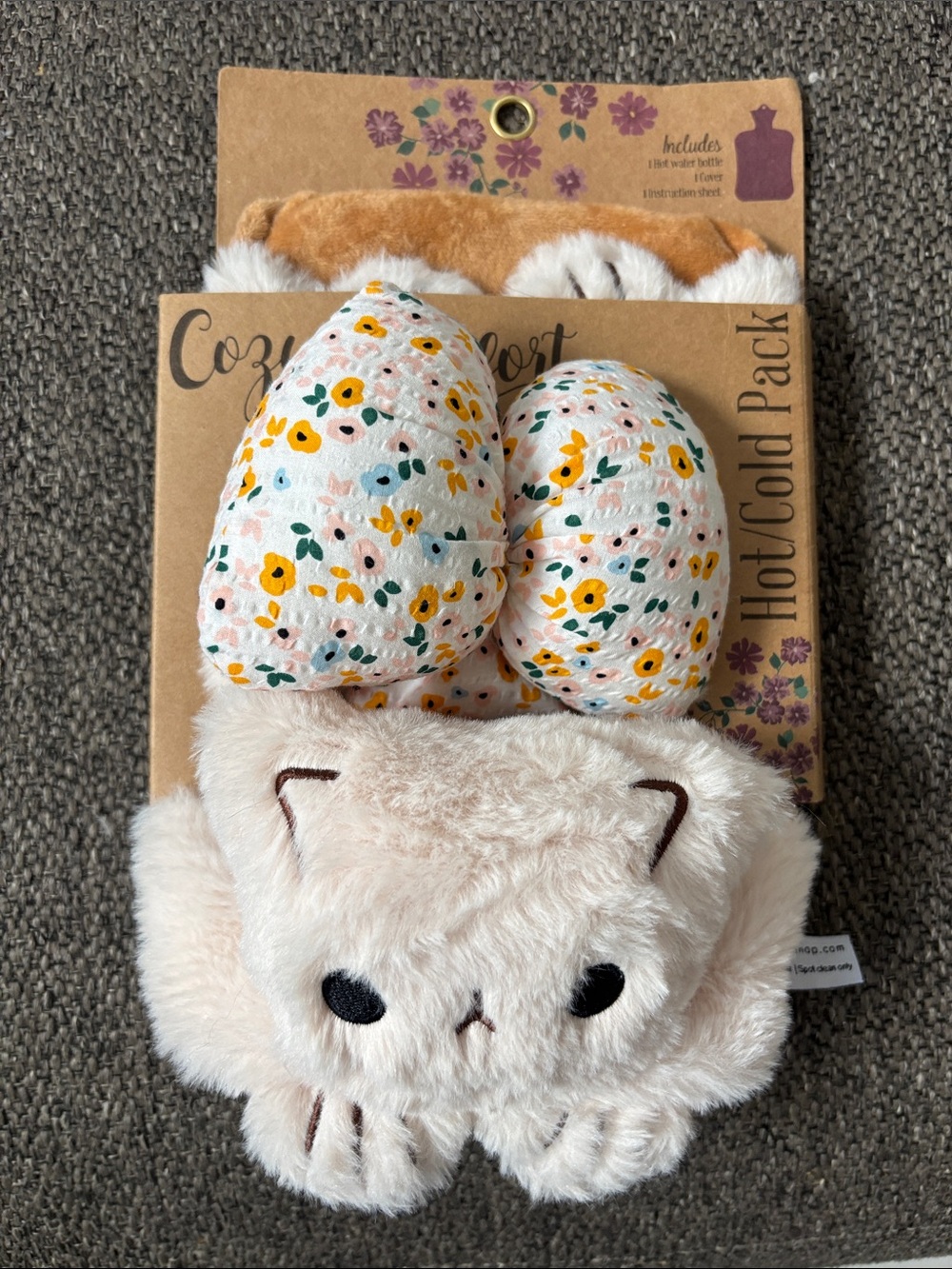 Cozy Comfort Cuddle Plush Kitty Hot/Cold Pack - Cream with Floral Accents